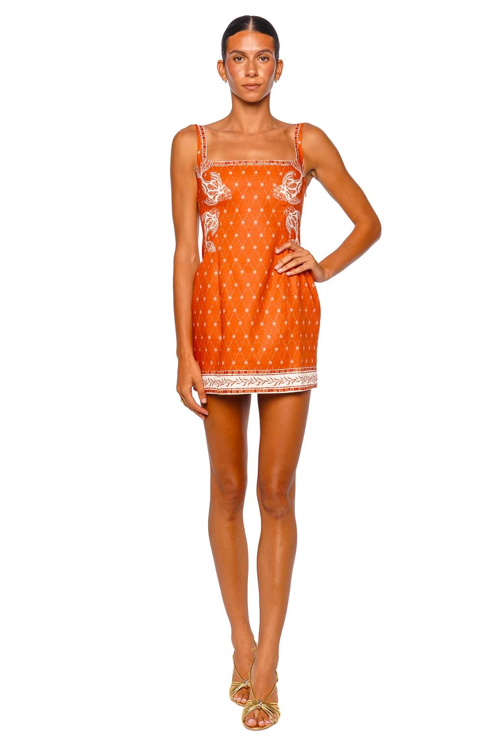 Shani Shemer Jordan Orange Mosaic Print Strappy Mini Dress