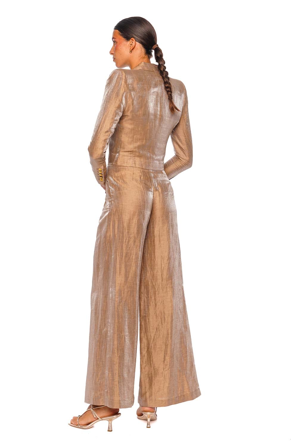 L'AGENCE Inez Latte Gold Cropped Linen Blazer