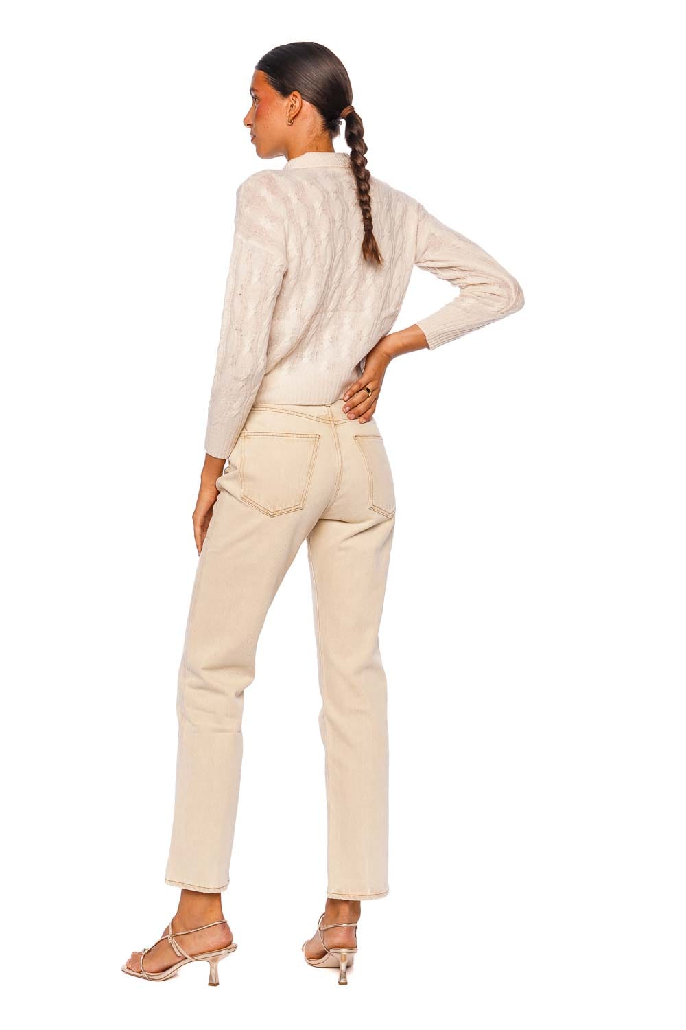 L'AGENCE Airy Ivory Long Sleeve Collared Cable Knit Sweater
