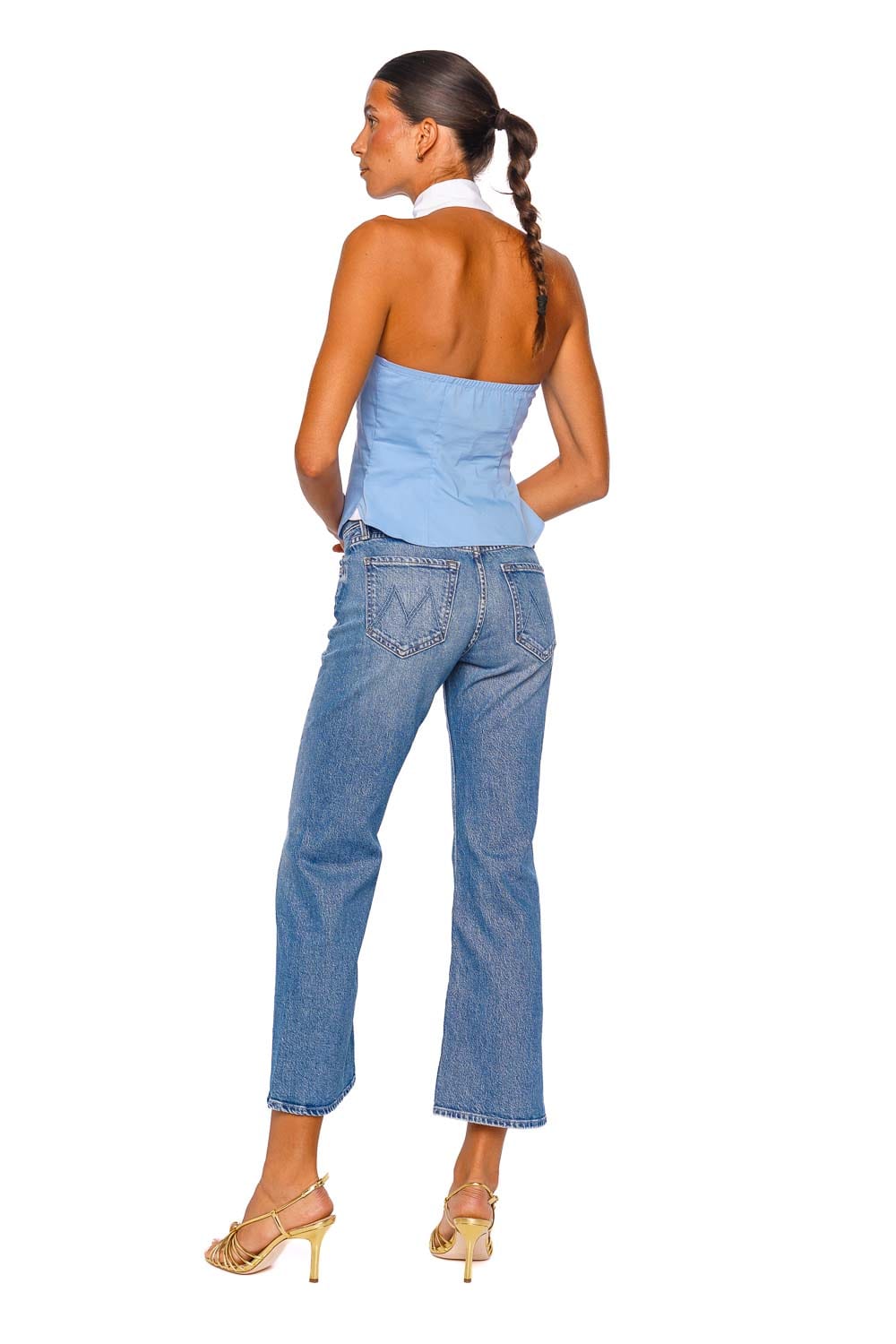 MOTHER Denim Lil Bookie Twist Skimp Blue Cropped Wide Leg Jeans