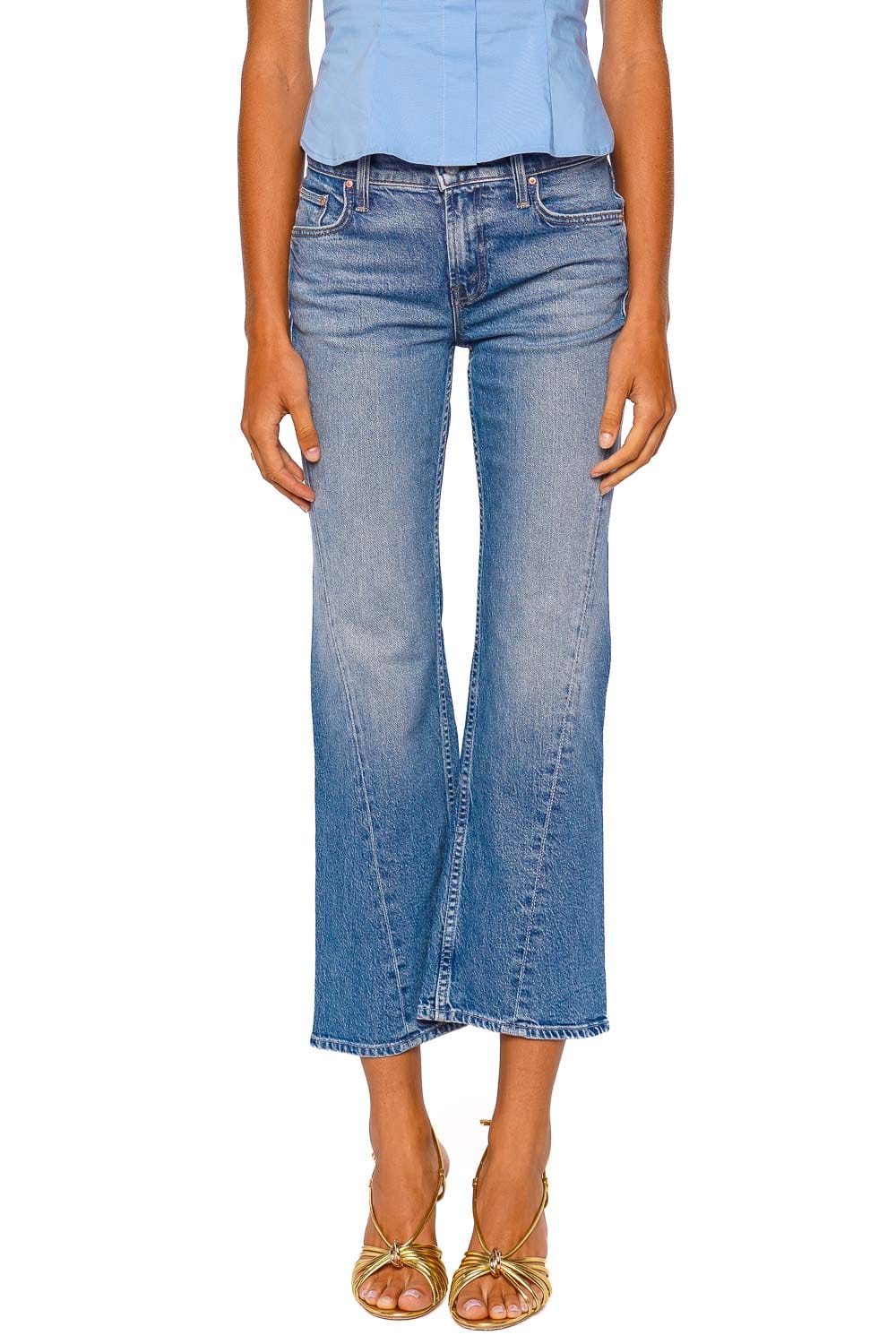 MOTHER Denim Lil Bookie Twist Skimp Blue Cropped Wide Leg Jeans