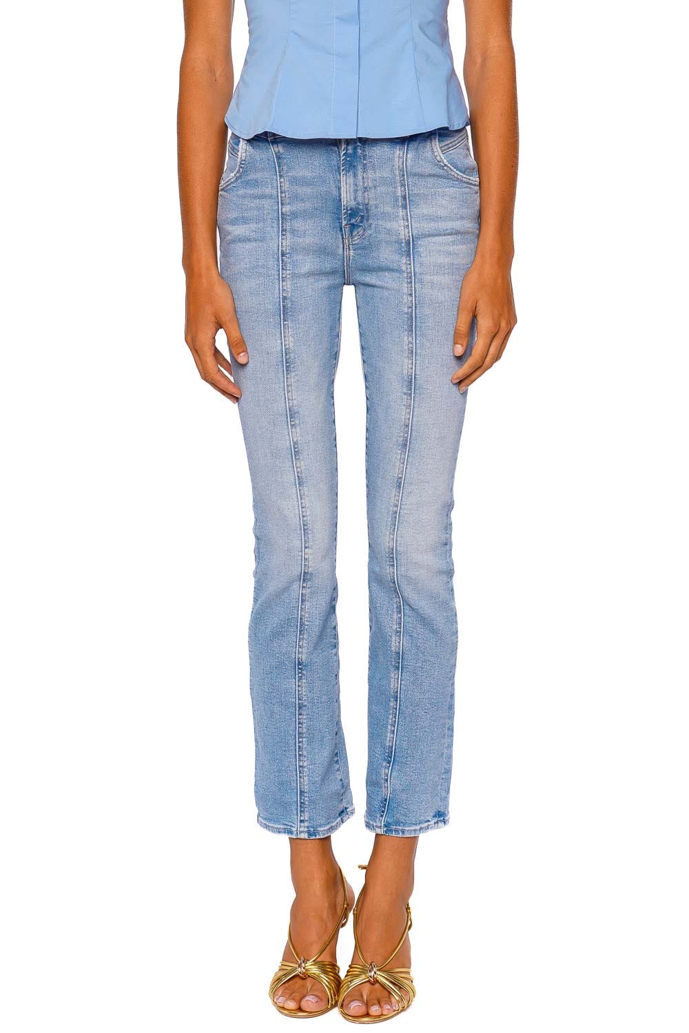 MOTHER Denim The Western Hustler Hover Derby Doll Light Wash Straight Leg Jeans