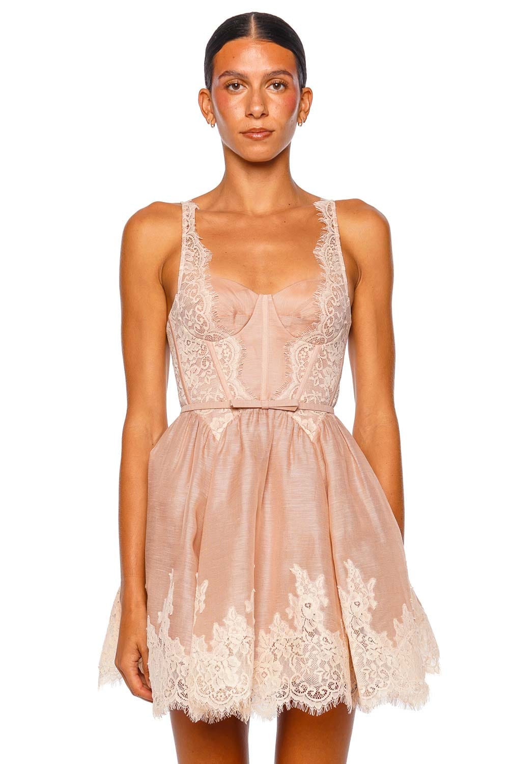 ZIMMERMANN Valiant Pink Lace Trim Mini Dress