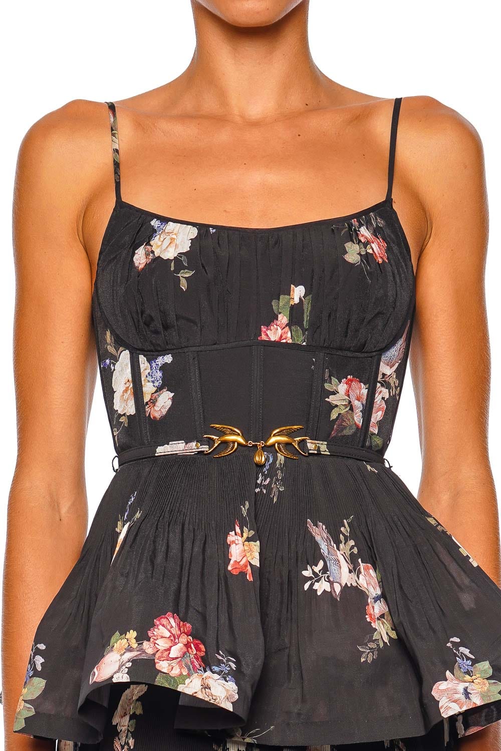ZIMMERMANN Black Bird Pleated Tiered Midi Dress