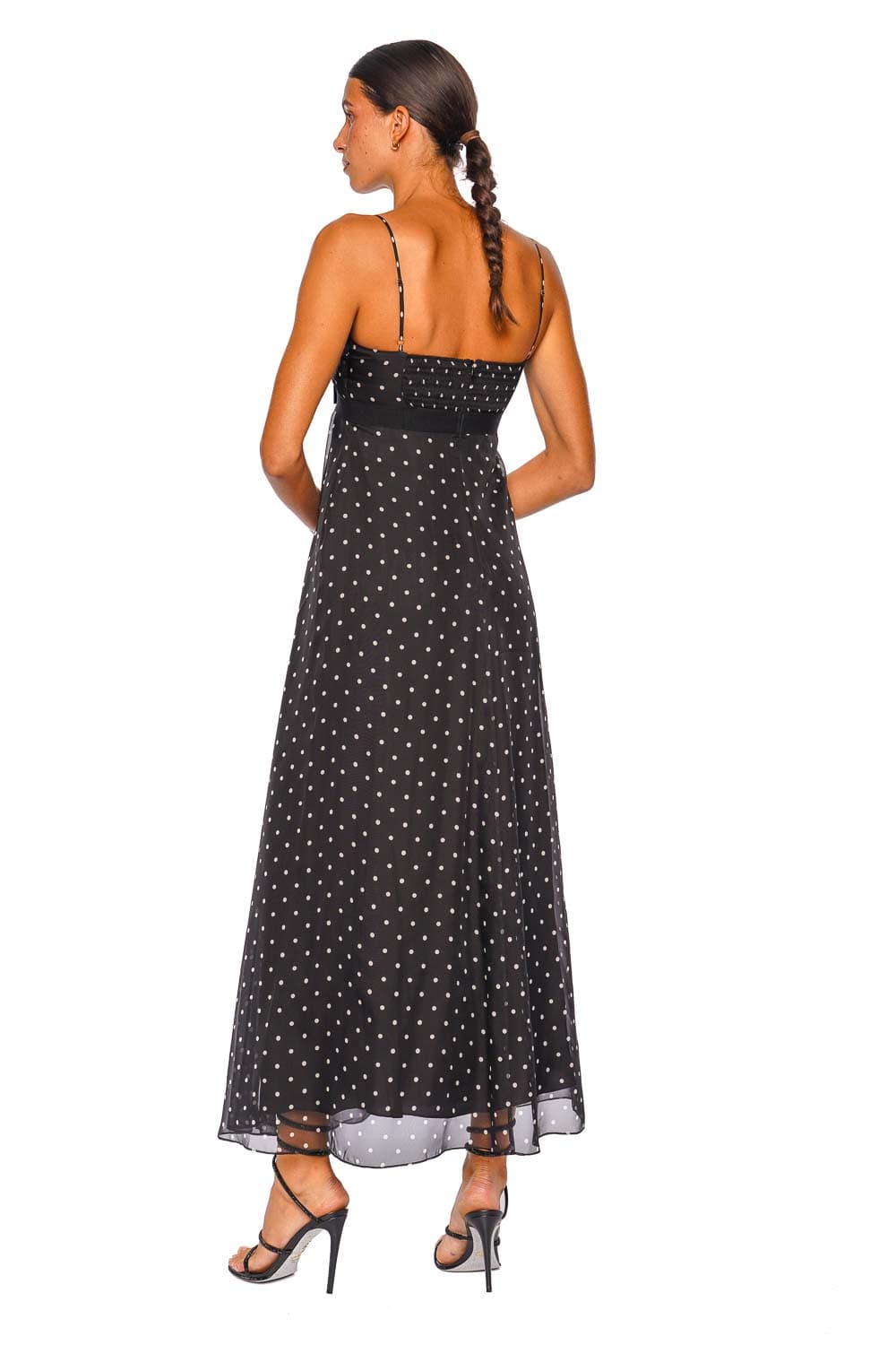 ZIMMERMANN Black Dot Frill Pleated Midi Dress