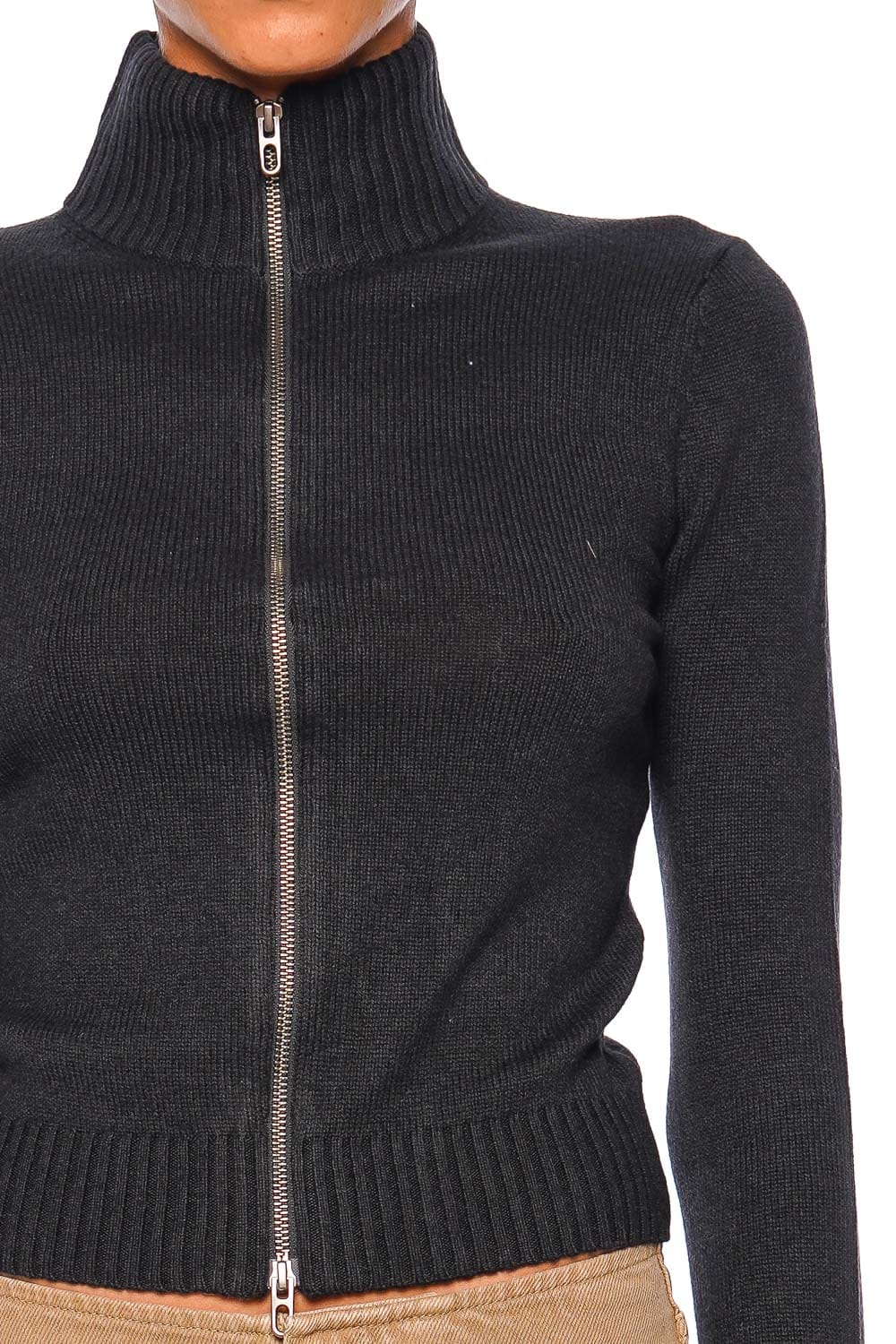 Still Here Bleecker Black Long Sleeve Zip Front Sweater