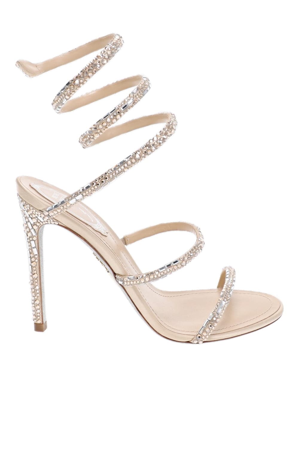 RENE CAOVILLA Crystal Ankle Wrap Heel Sandal Golden Shadow Rhinestone Spiral Stiletto Sandal