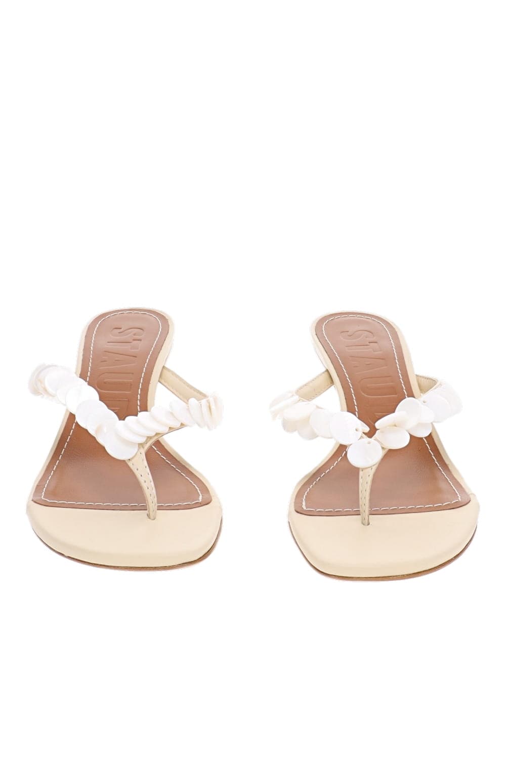 Staud Freja Cream Embellished Thong Kitten Heel Sandal