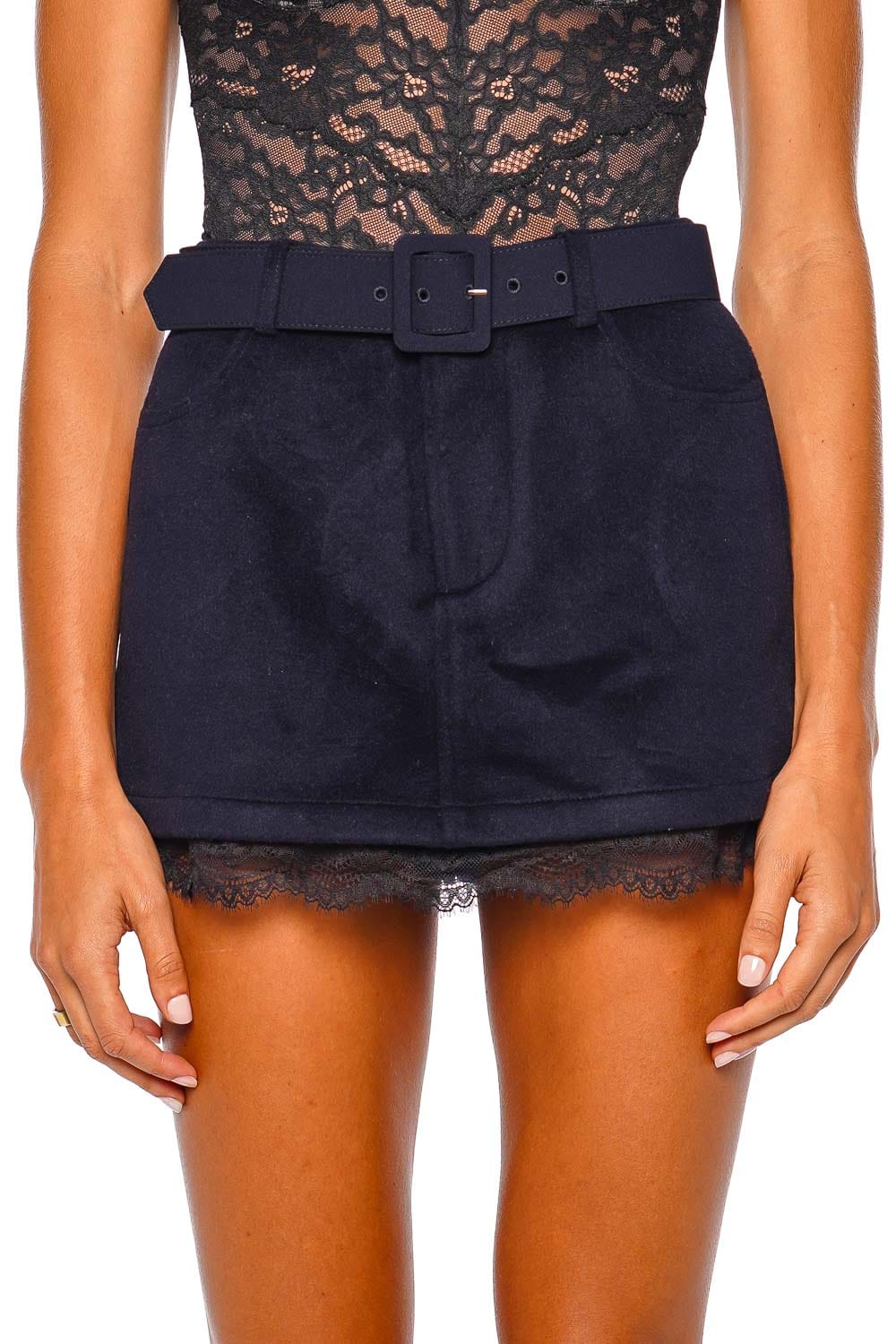 self-portrait Navy Wool Lace Mini Skort