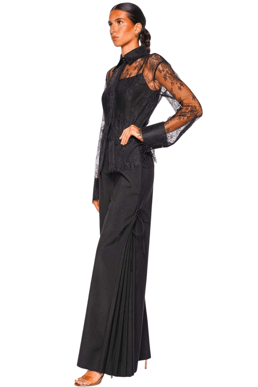 CLEA Carlos Side Tie Pleated Wide Leg Trousers