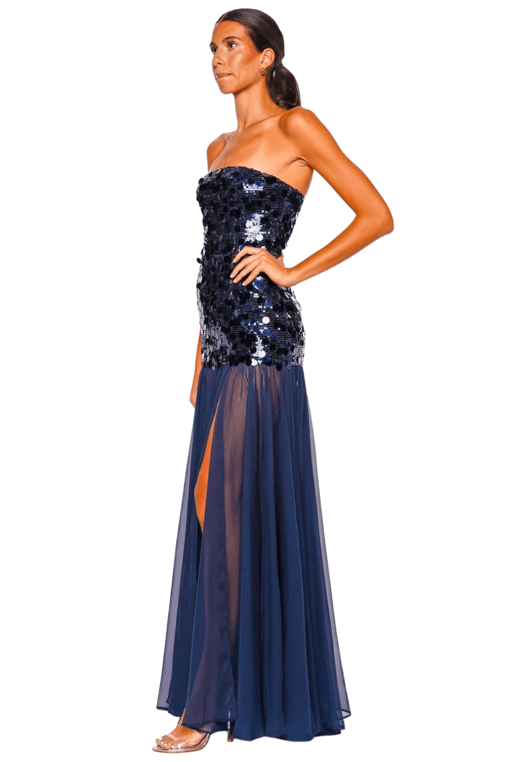 Bronx and Banco Marni Navy Sequin Strapless Combo Maxi Dress