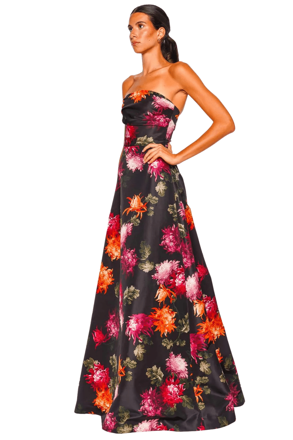 Carolina Herrera Black Chrysanthemum Strapless Gown