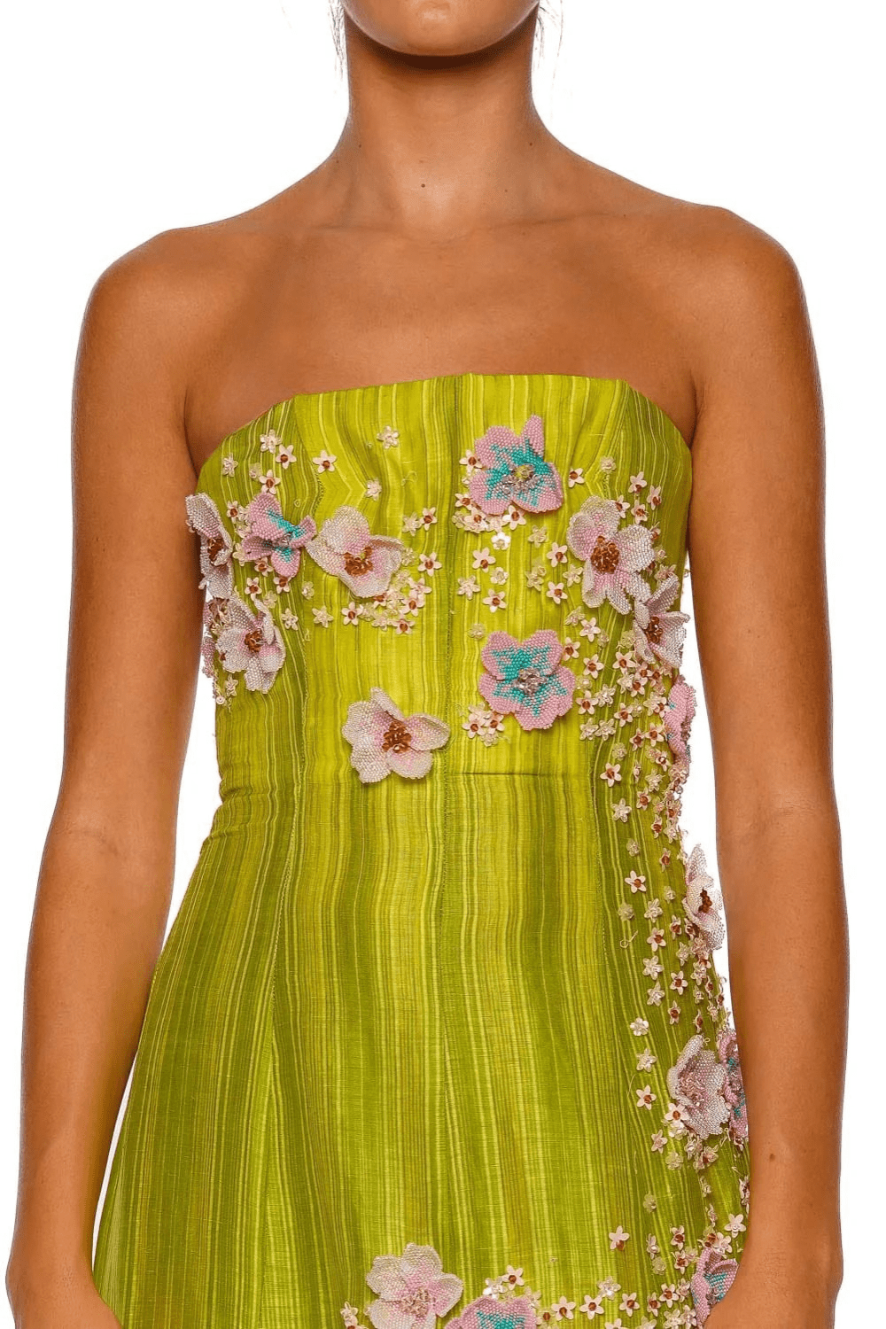 LA FUORI Sunset Glow Strapless Ombre Embroidered Gown