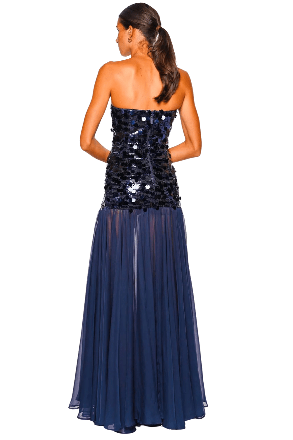 Bronx and Banco Marni Navy Sequin Strapless Combo Maxi Dress