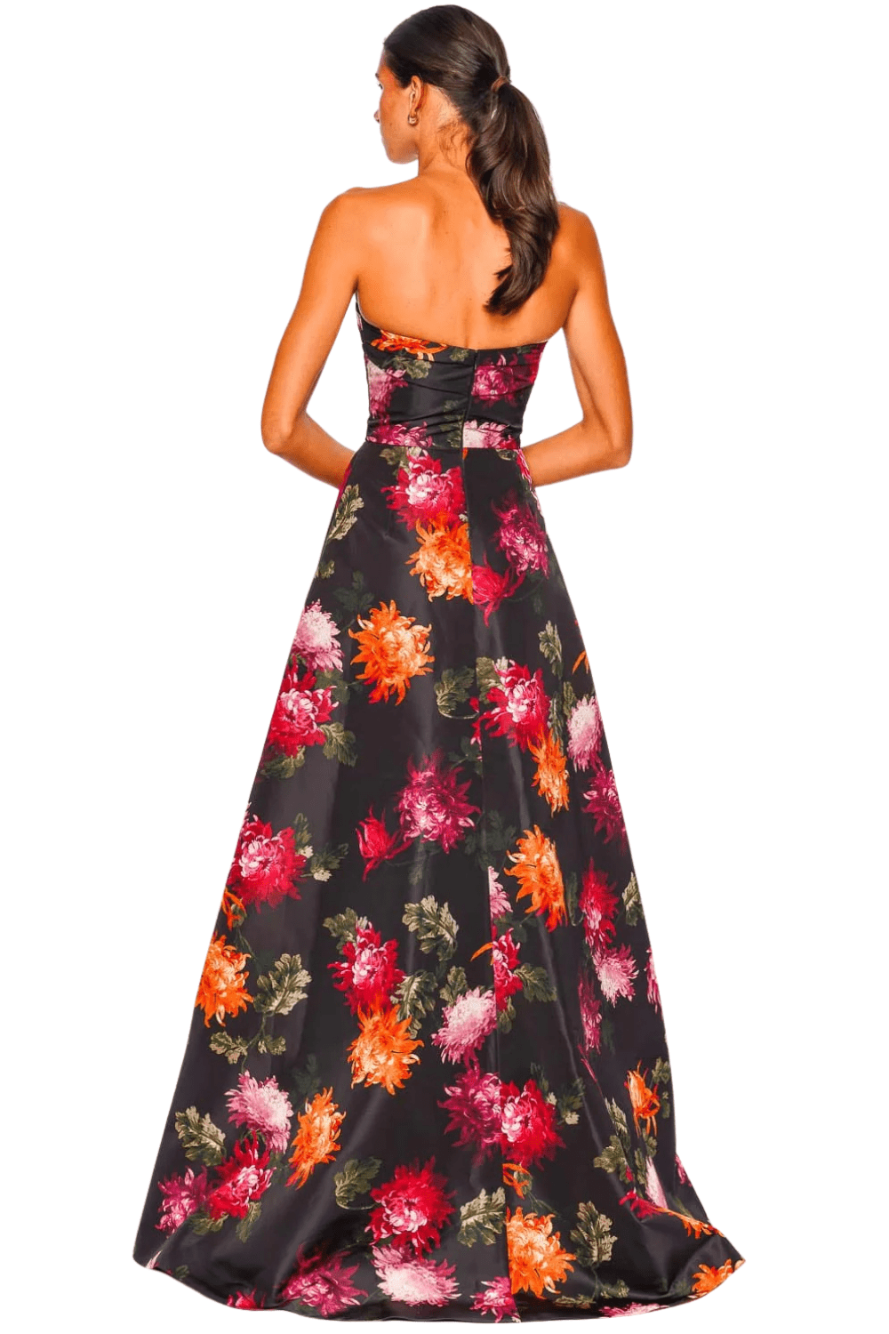 Carolina Herrera Black Chrysanthemum Strapless Gown