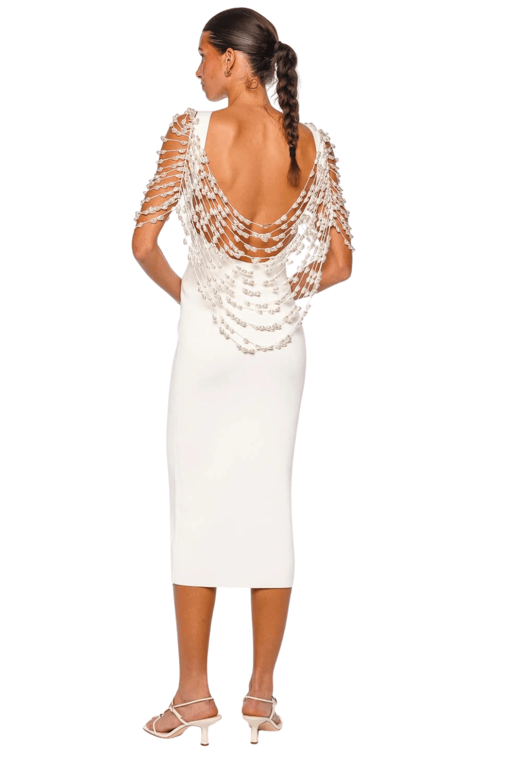 Cult Gaia Meri Hand Crochet Faux Pearl Knit Midi Dress