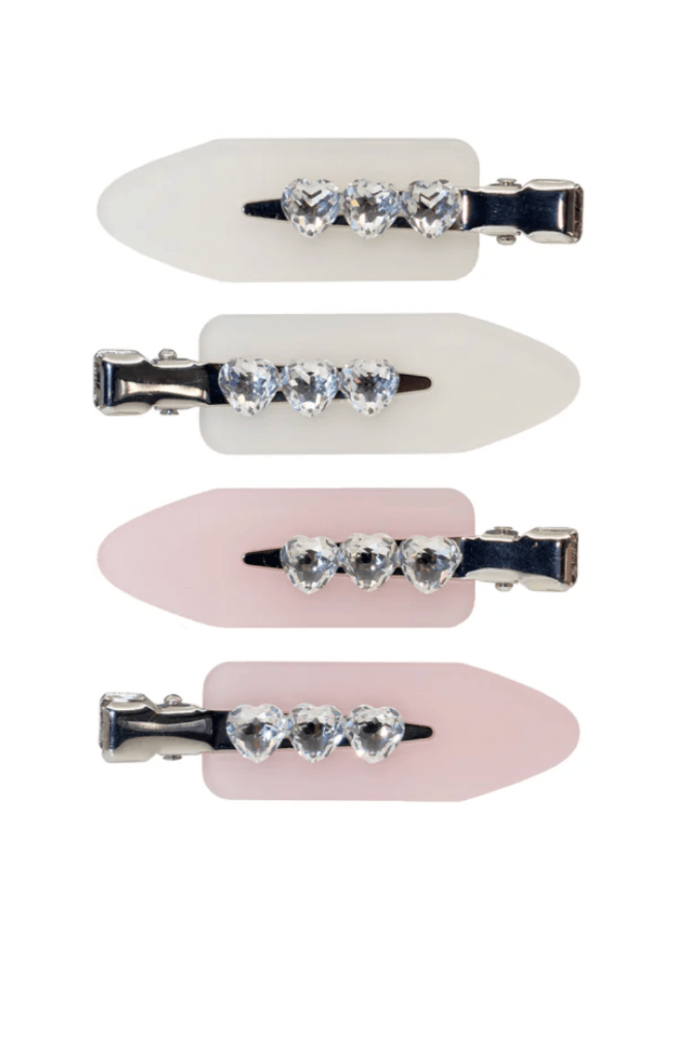 EMI JAY Popstar Clips Soft N Sweet Pink and Ivory Crystal Heart Hair Clips