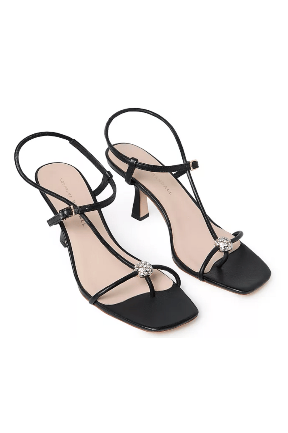 Loeffler Randall Triana Black Gold Crystal Strappy Mid Heel Sandal