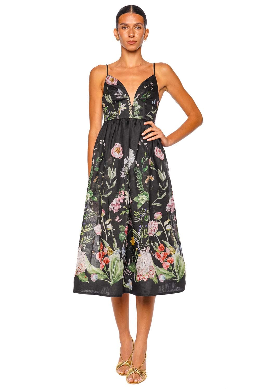 Cara Cara Pero Bloomsfield Black Silk Organza Midi Dress