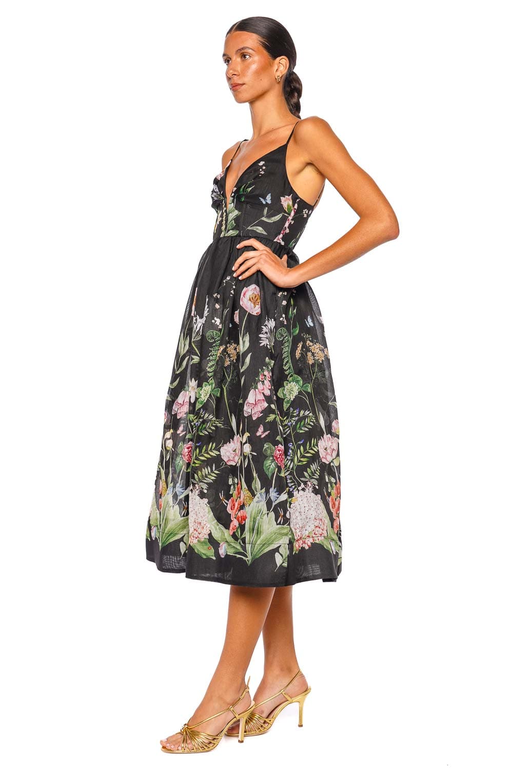 Cara Cara Pero Bloomsfield Black Silk Organza Midi Dress