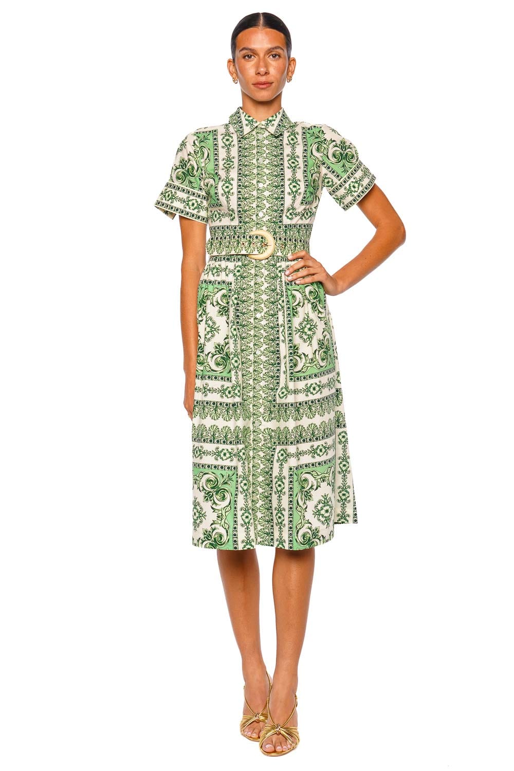 Cara Cara Malena Mint Scarf Belted Midi Shirt Dress