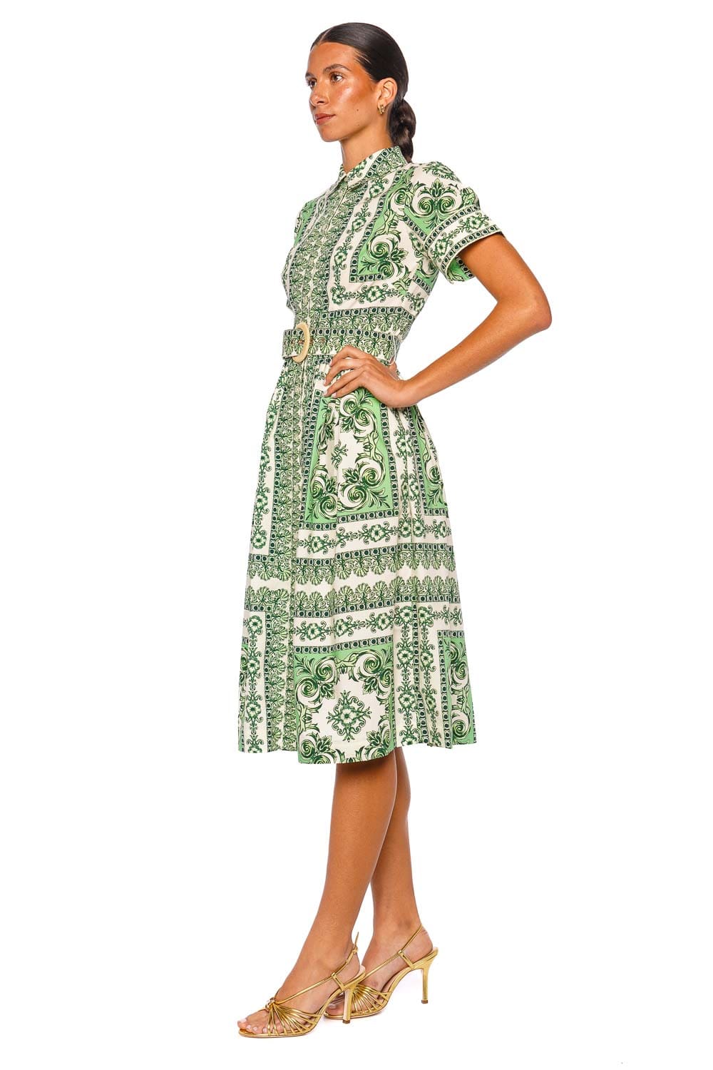 Cara Cara Malena Mint Scarf Belted Midi Shirt Dress