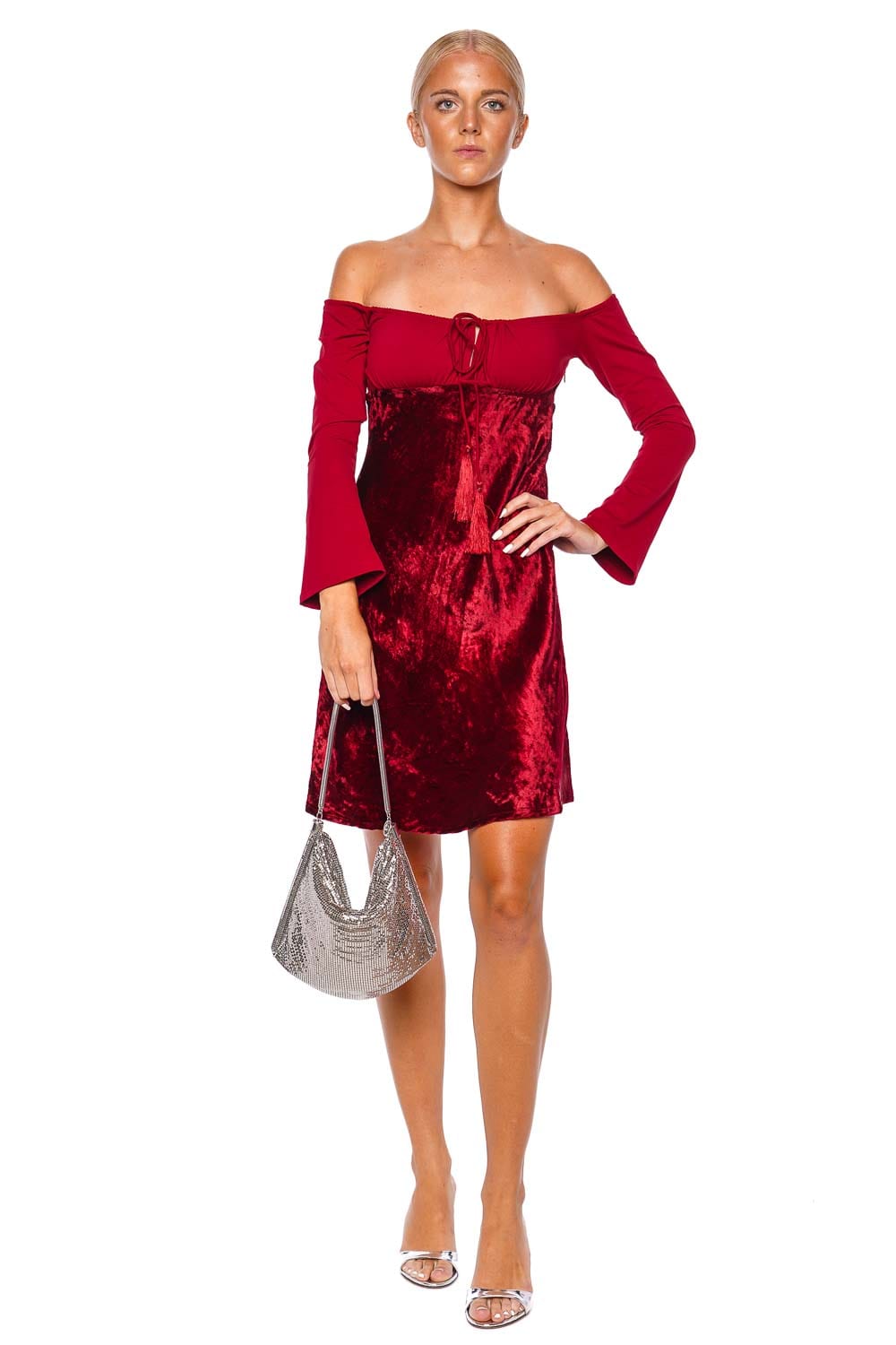 Leslie Amon Margot Off Shoulder Velvet Mini Dress Leslie Amon Margot Off Shoulder Velvet Mini Dress