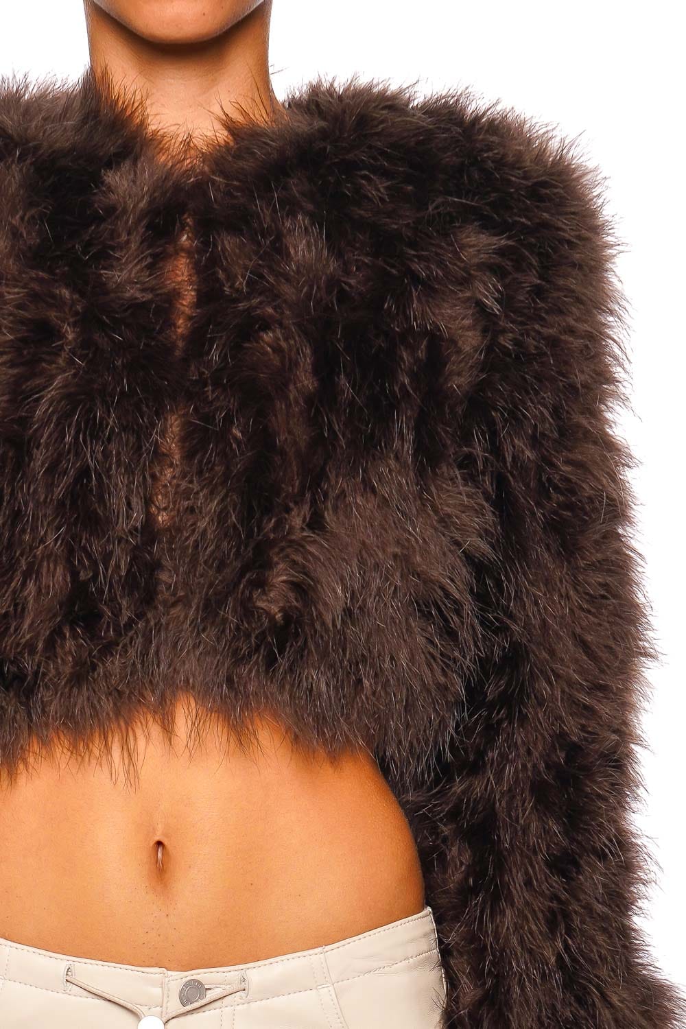 Bubish Manhattan Chocolate Feathered Crop Jacket