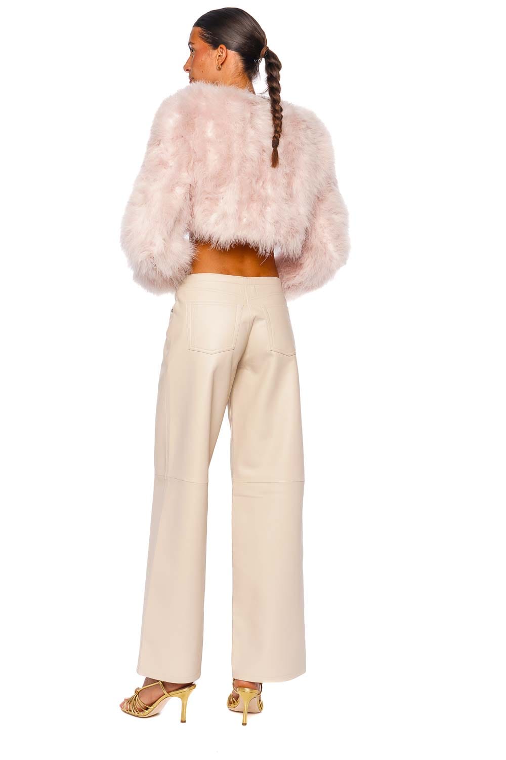 Bubish Manhattan Baby Pink Feathered Crop Jacket