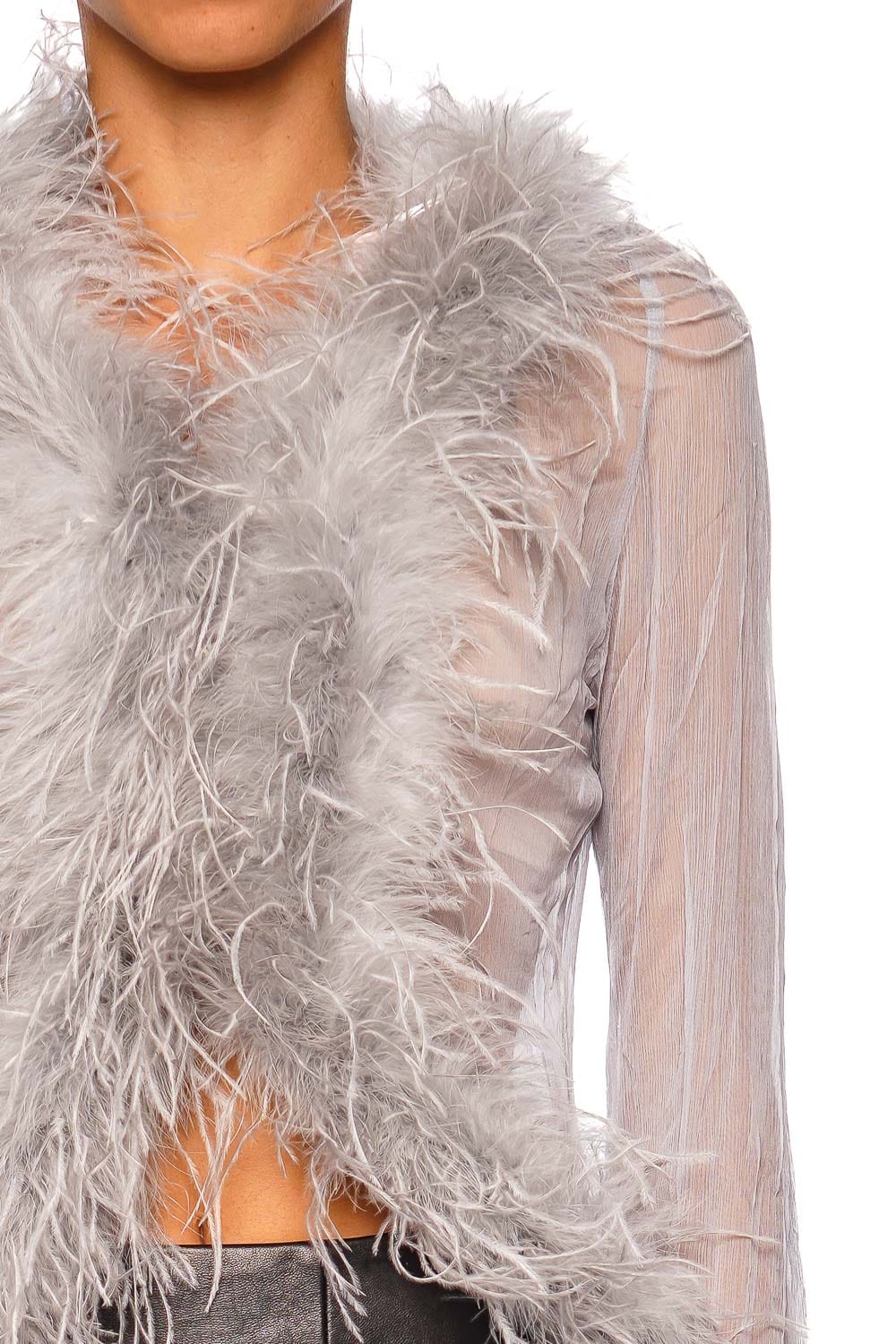 Bubish Gigi Sheer Periwinkle Feather Trim Blouse