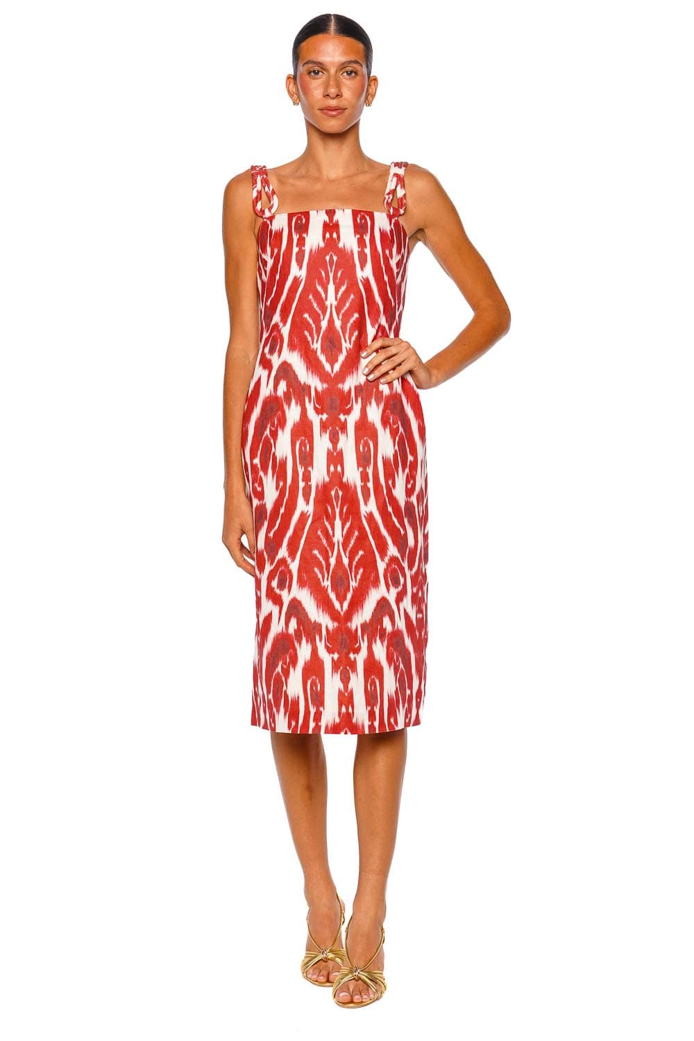 Andres Otalora Memoria Densa Red Ikat Linen Midi Dress