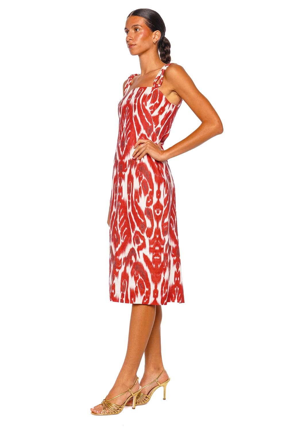 Andres Otalora Memoria Densa Red Ikat Linen Midi Dress