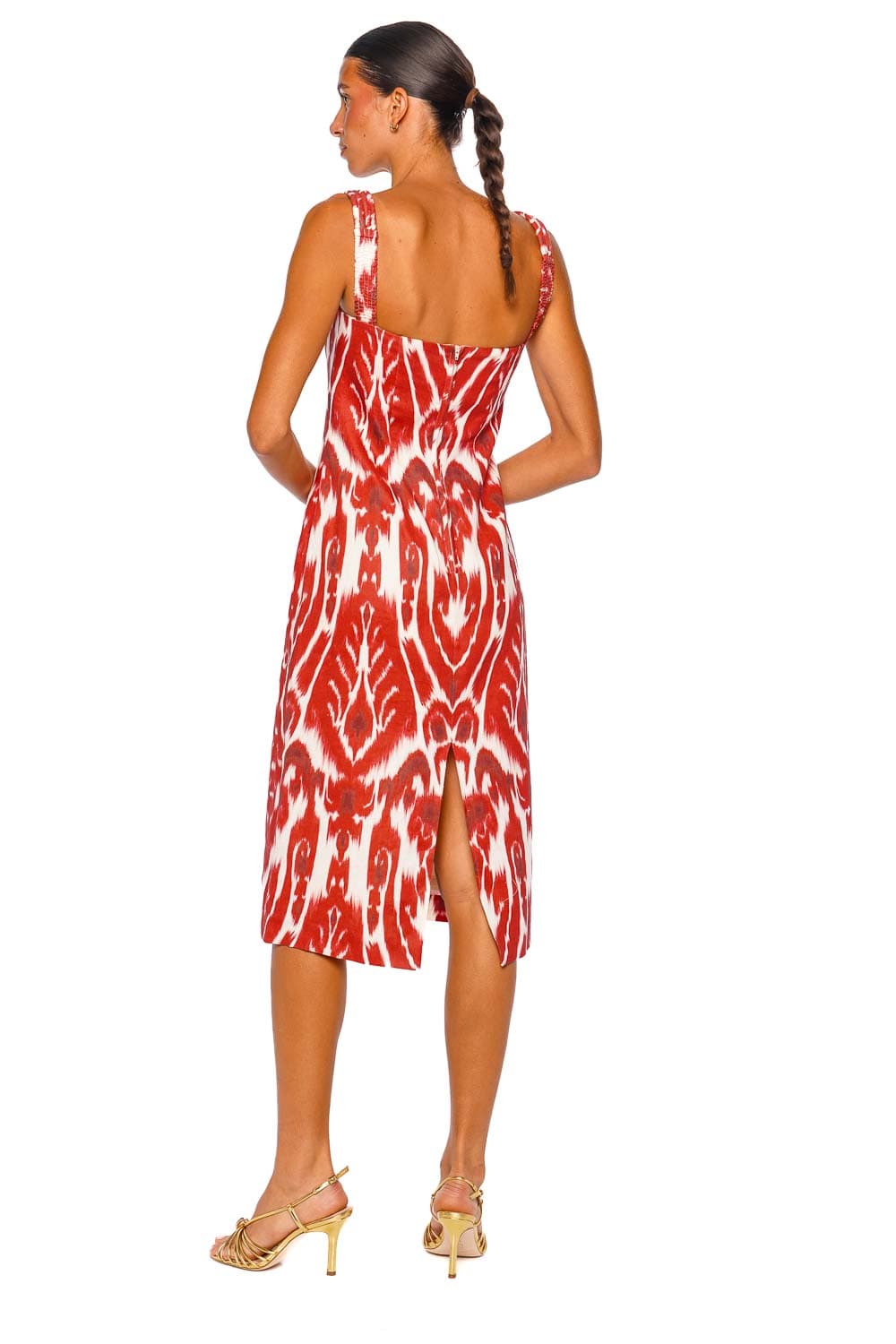 Andres Otalora Memoria Densa Red Ikat Linen Midi Dress