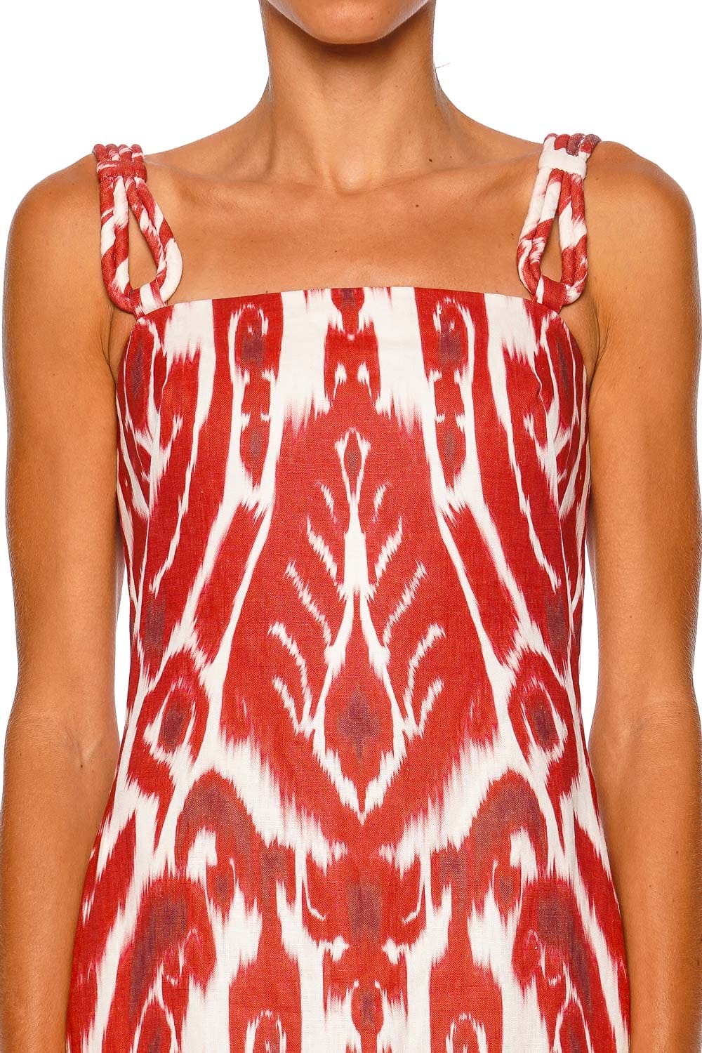 Andres Otalora Memoria Densa Red Ikat Linen Midi Dress