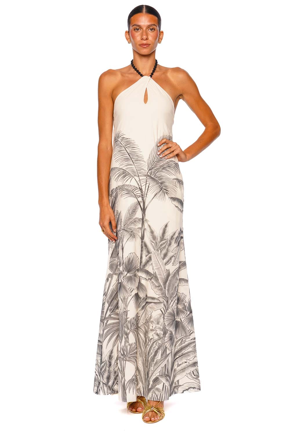 Andres Otalora Kalahari Jungle Embellished Halter Maxi Dress