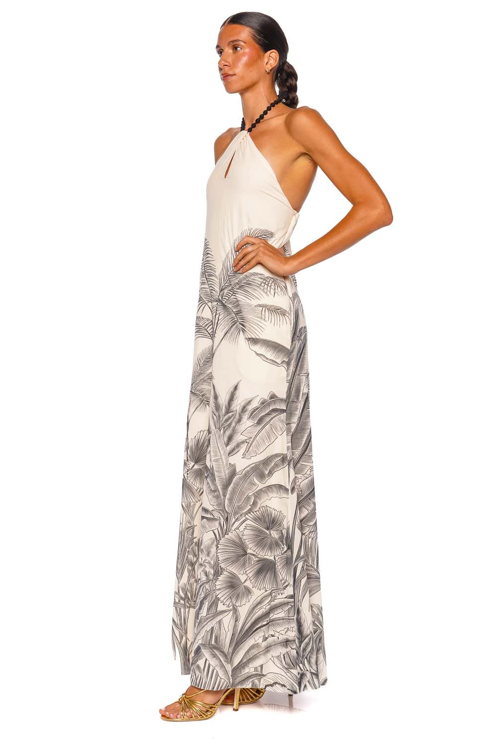 Andres Otalora Kalahari Jungle Embellished Halter Maxi Dress