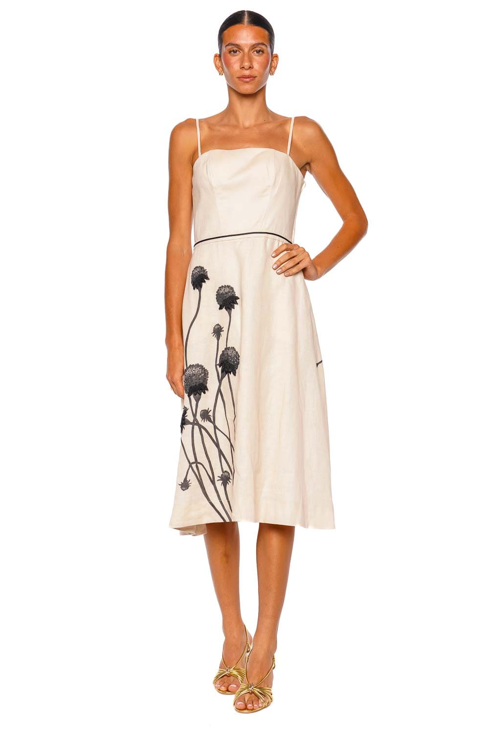 Viva Floral Embellished LInen Midi Dress Viva Floral Embellished LInen Midi Dress
