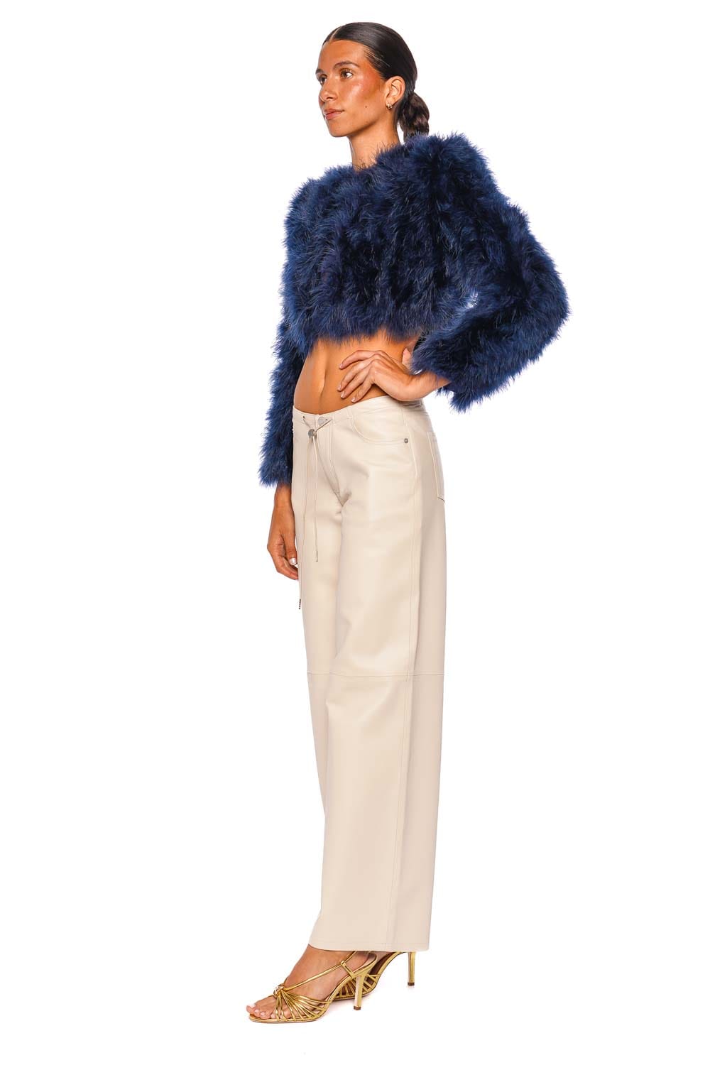 Bubish Manhattan Navy Feathered Crop Jacket
