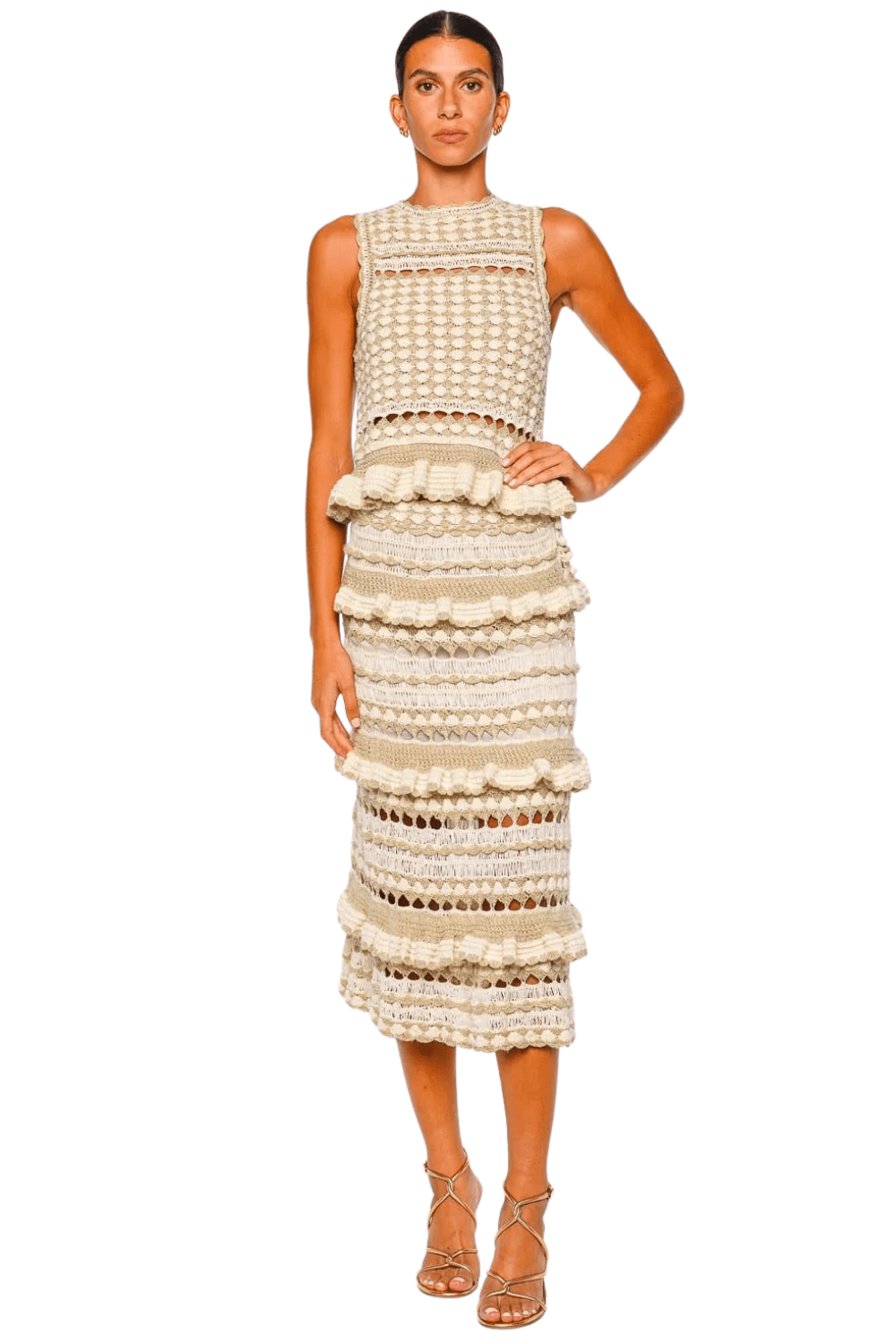 ZIMMERMANN Wanderlust Metallic Crochet Frill Midi Skirt