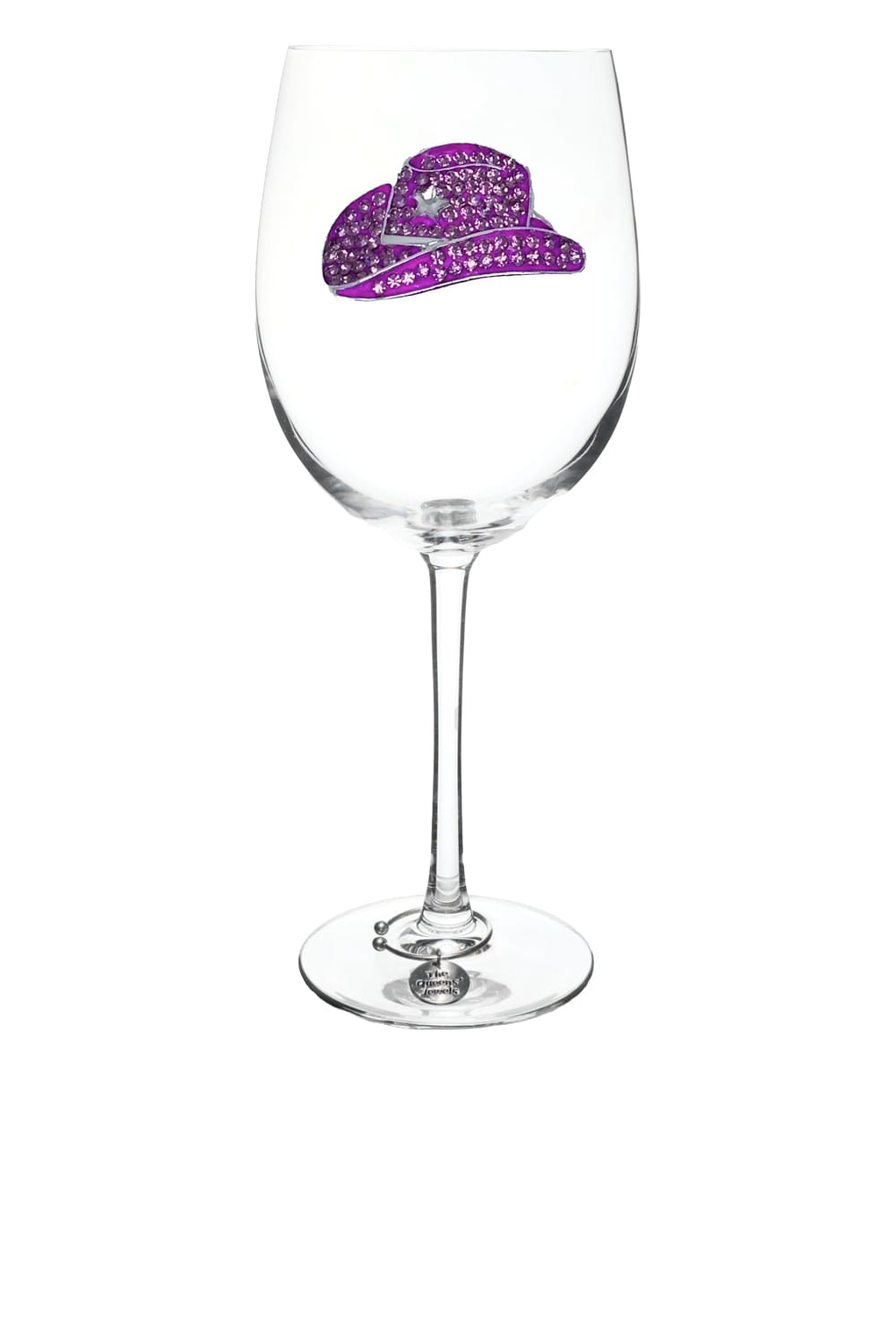 The Queens’ Jewels Pink Cowboy Hat Jewel Stemmed Clear Wine Glass