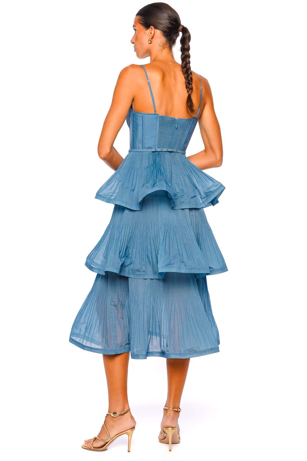ZIMMERMANN Deep Blue Pleated Tiered Midi Dress
