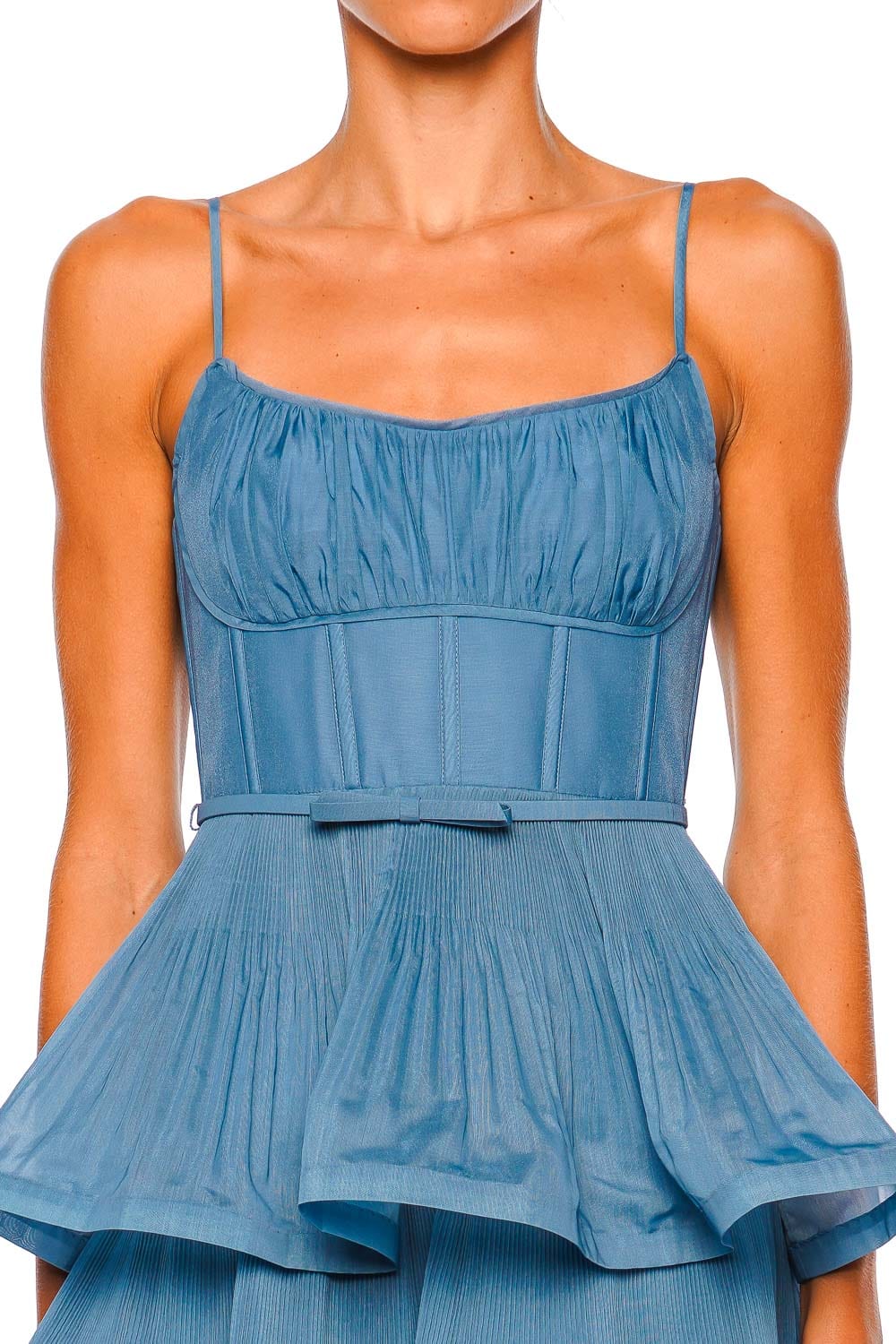 ZIMMERMANN Deep Blue Pleated Tiered Midi Dress