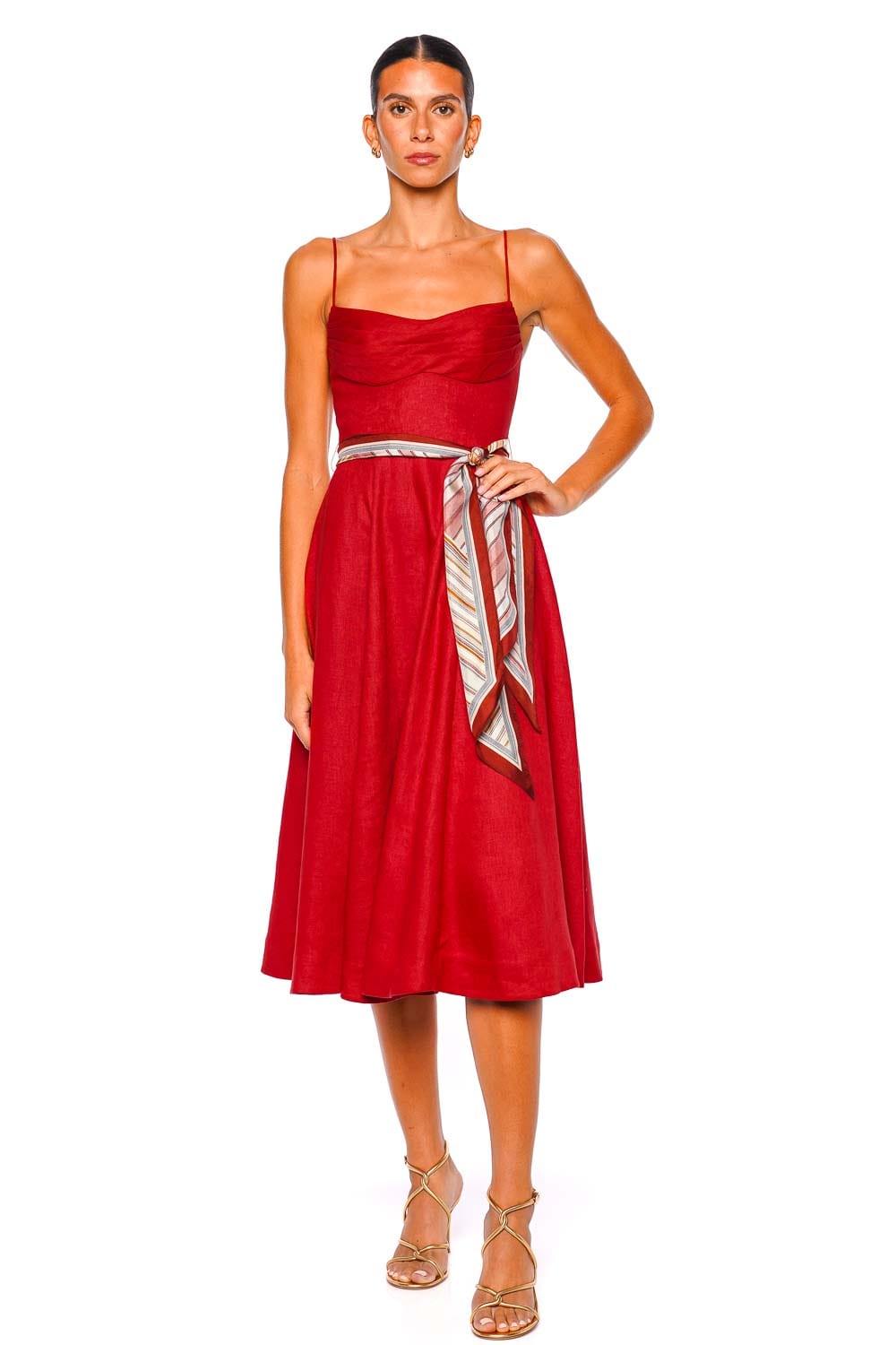 strapless open back dress Rebellion Tuck Scarf Linen Midi Dress