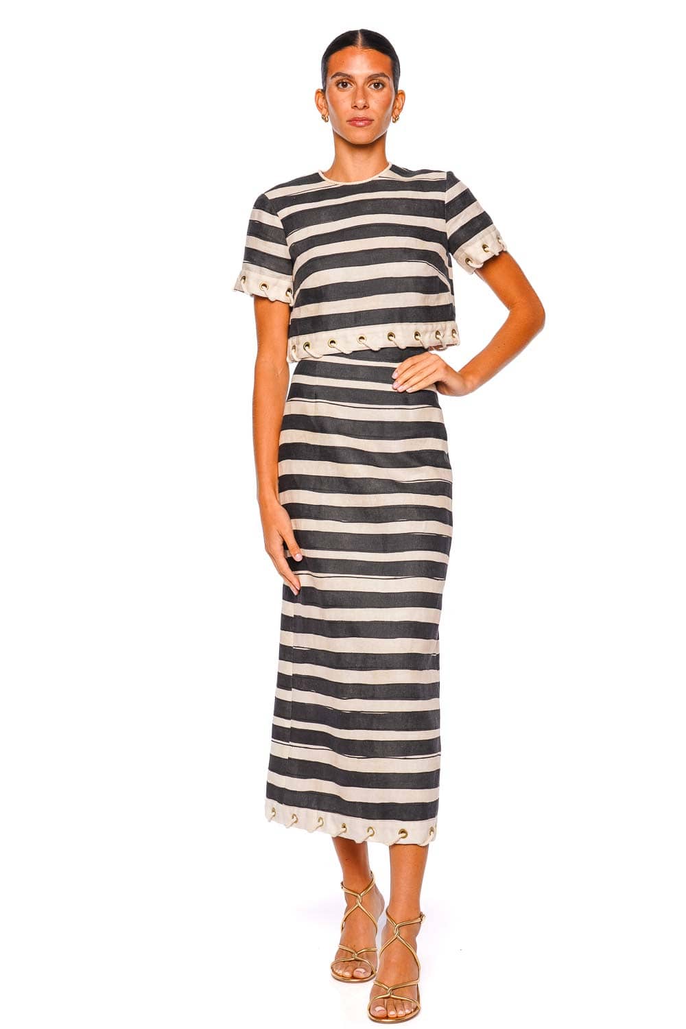 Rebellion Stripe Rope Trim Midi Skirt