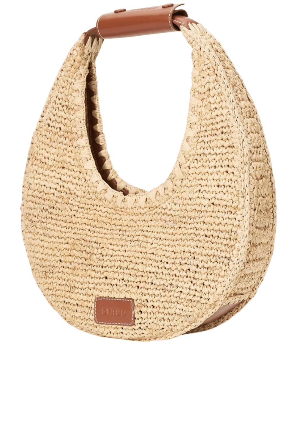 Large Raffia Moon Tan Handle Tote Bag