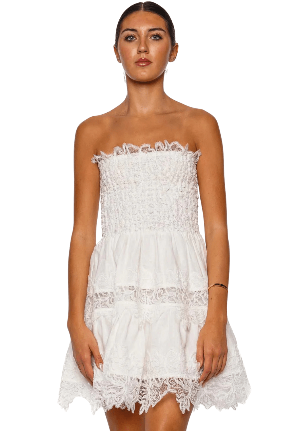 Waimari Brisa White Strapless Lace Mini Dress