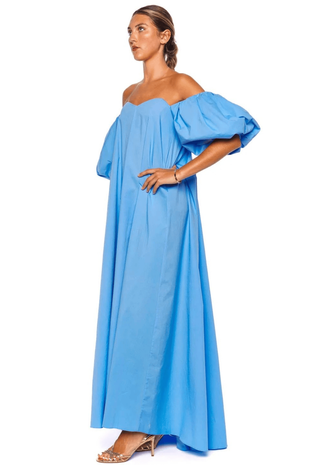 Caroline Constas Palmer Ultramarine Off Shoulder Puff Sleeve Gown