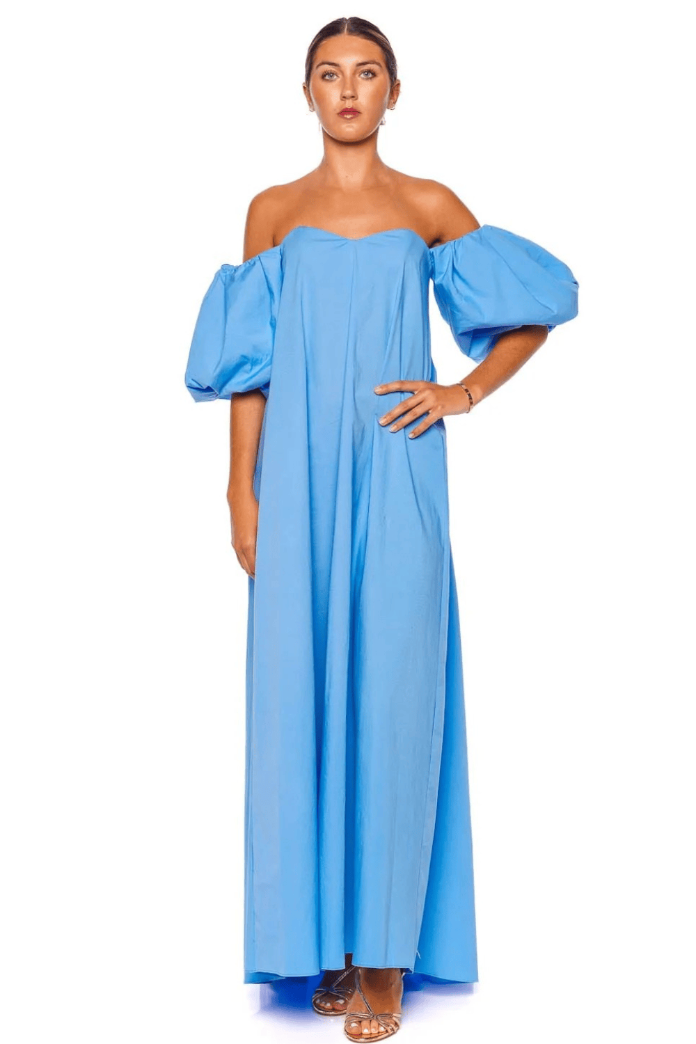 Caroline Constas Palmer Ultramarine Off Shoulder Puff Sleeve Gown