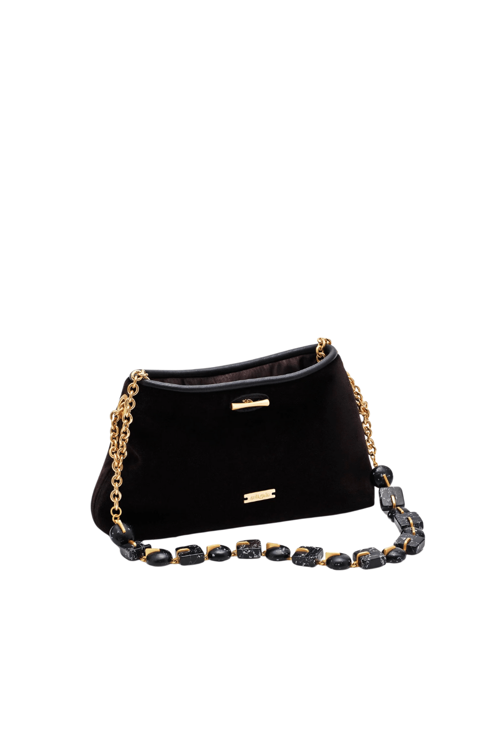 Cult Gaia Kiraz Black Mini Clutch with Gold Chain