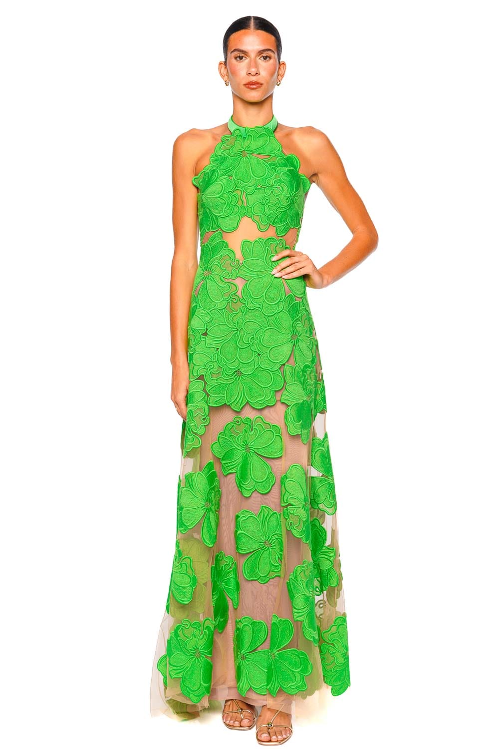 Silvia Tcherassi Mab Green Floral Lace Halter Maxi Dress